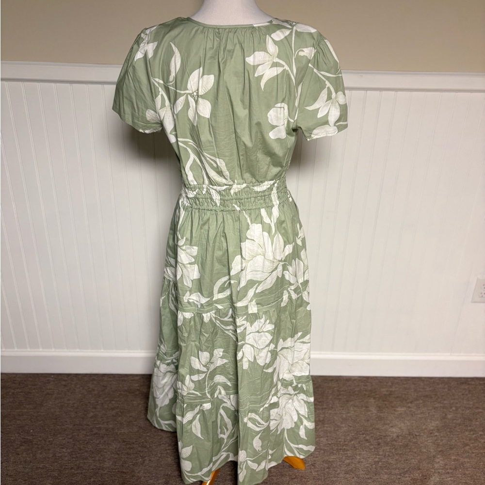 Tahari Sage and White Leaf Print Midi Dress - Picture 3 of 4